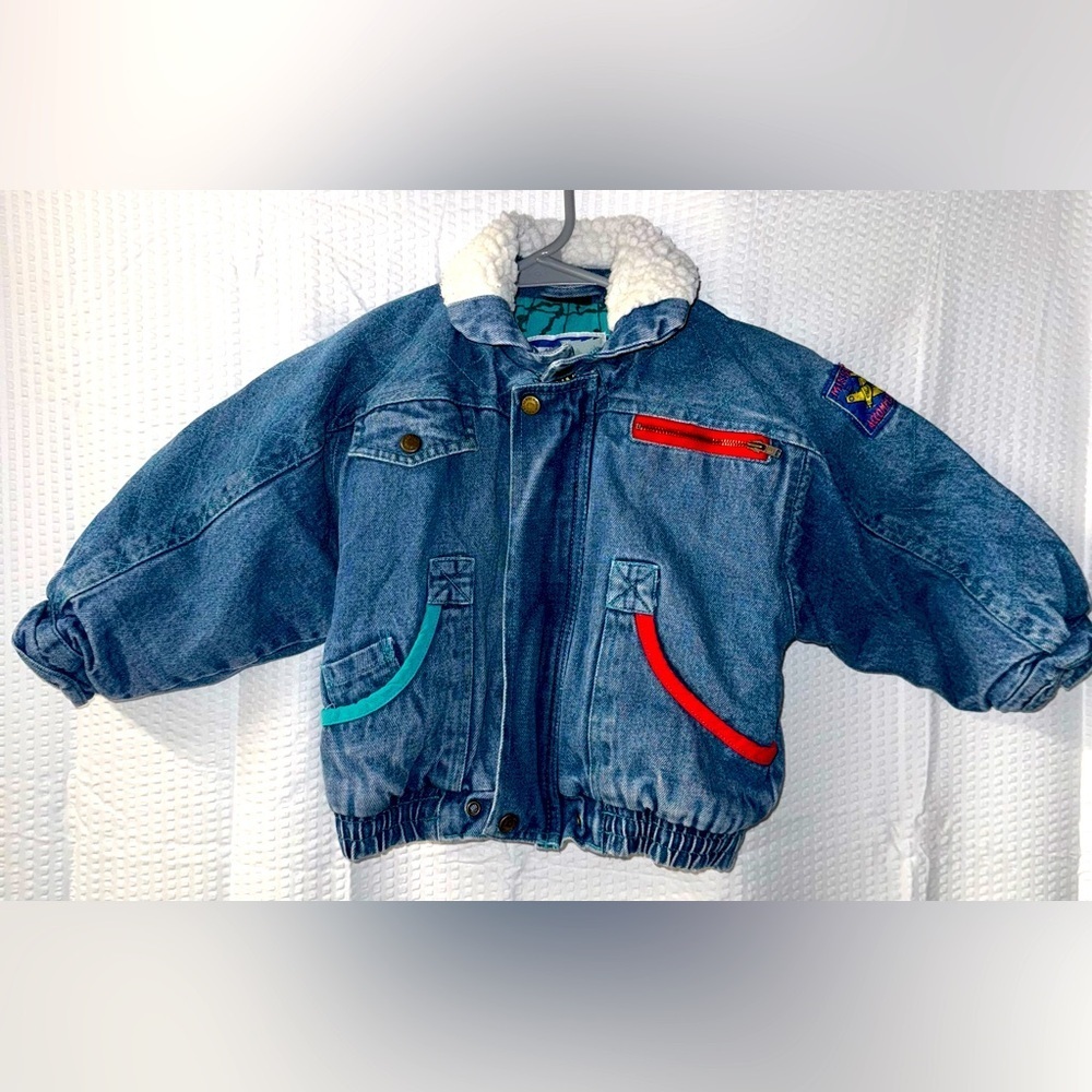 Vintage 90s Kids Denim Bomber Jacket Size 4t